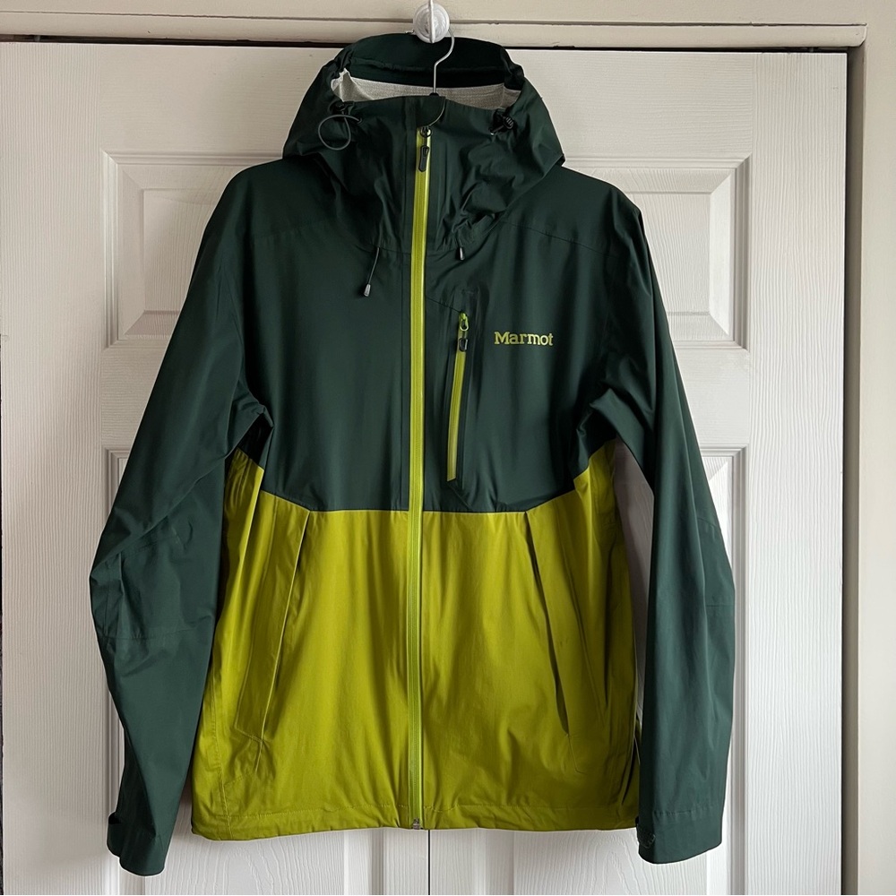 MARMOT Mens Green Nylon Full Zip Stand Collar Pocket Hooded Rain‎ Magus Jacket S